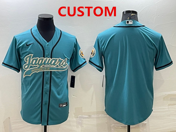 Mens Jacksonville Jaguars Custom Teal With Patch Cool Base Stitched Baseball Jersey->customized nfl jersey->Custom Jersey